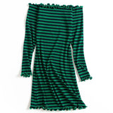 Ruffled Shoulder-less Striped Dress