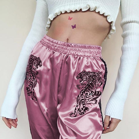 Satin Embroidered Tiger Trousers