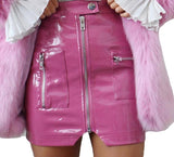 Pink PU Leather Skirt
