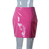 Pink PU Leather Skirt