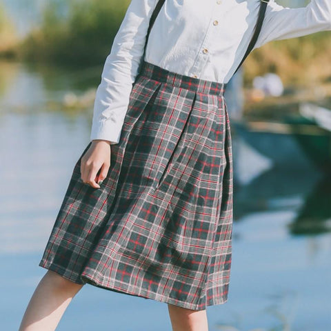 High Waisted Plaid Skirt