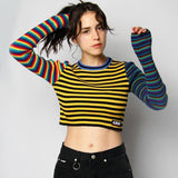 Multi Colored Knitted Striped Cropped Top