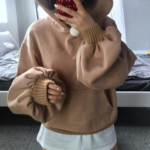 Puff Sleeve Oversized Camel Hoodie