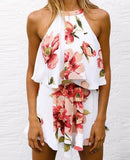 Floral Two Piece Pleated Halter Top & Shorts