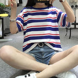Blue Red White Vintage Striped Tee