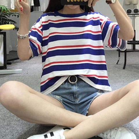 Blue Red White Vintage Striped Tee