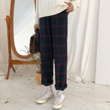 Straight Plaid Cotton Trousers