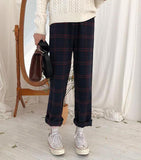 Straight Plaid Cotton Trousers