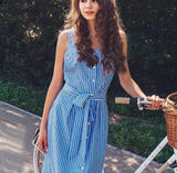 Poplin Linen Striped Summer Dress
