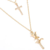 Cross And Rose Two Piece Necklace Set