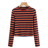 Ribbed Vintage Striped Long Sleeve Top