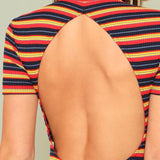 Knitted Open Back Striped Bodysuit