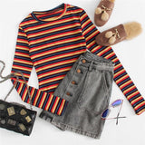 Ribbed Vintage Striped Long Sleeve Top