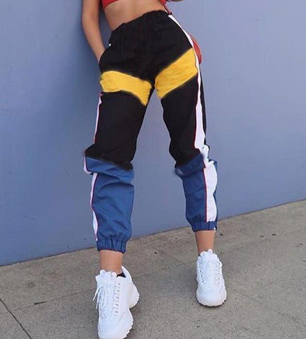 Primary Color Spliced High Waisted Trousers