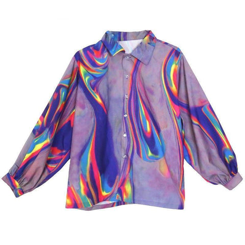 Technicolor Meshed Buttoned Up Top