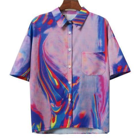 Short Sleeve Technicolor Button Up Shirt