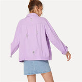 Pastel Purple Distressed Denim Jacket