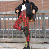 Red Plaid High Waisted Trousers
