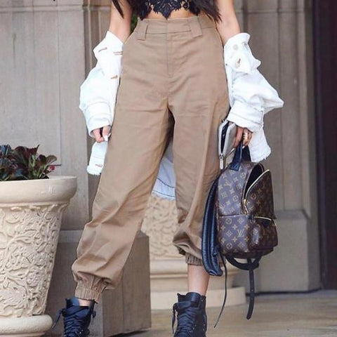 Khaki High Waisted Cargo Pants