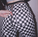 Zip Up Checkered High Waisted Trousers