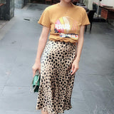 High Waisted Leopard Midi Skirt