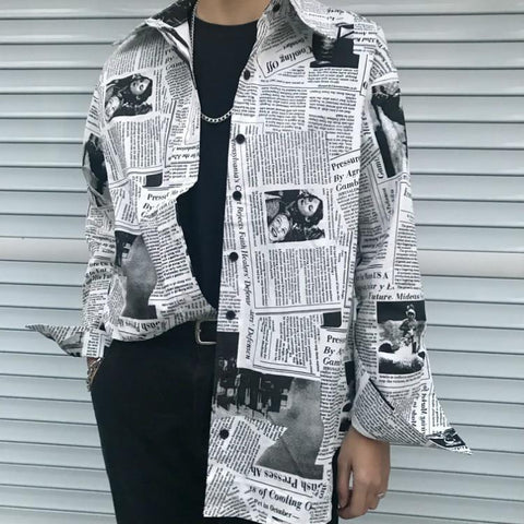 Newspaper Button Up Tee