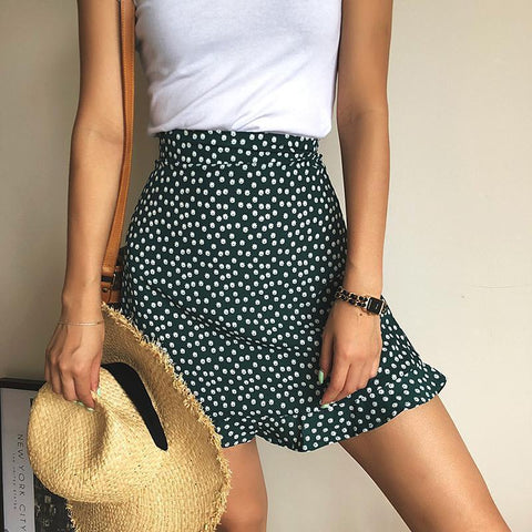 Ruffled High Waisted Printed Skirt