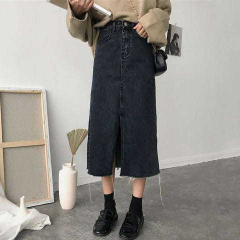 Chloe Denim Split-Front Midi Skirt
