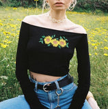 Embroidered Sunflower Cut Shoulder Top