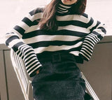 Striped Turtleneck Knitted Sweater