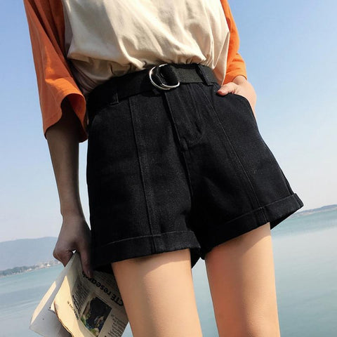 High Waisted Pleated Denim Shorts