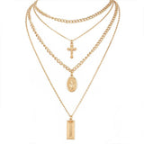 Cross Virgin Mary Gold Ingot Pendant Chain