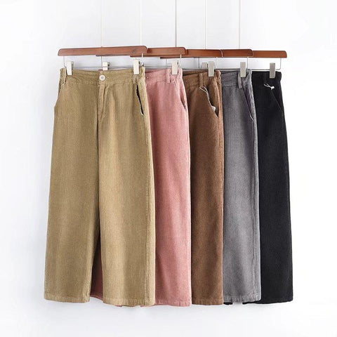 High Waisted Corduroy Straight Leg Trousers