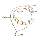Moon And Stars Choker Necklace 2 Pc Set