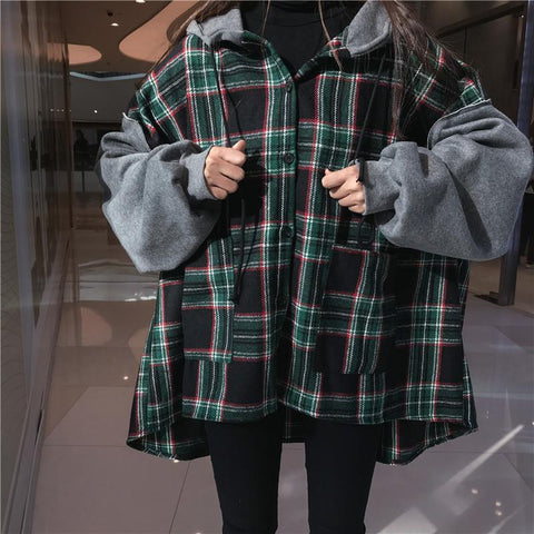 Plaid Oversized Drop Shoulder Hoodie