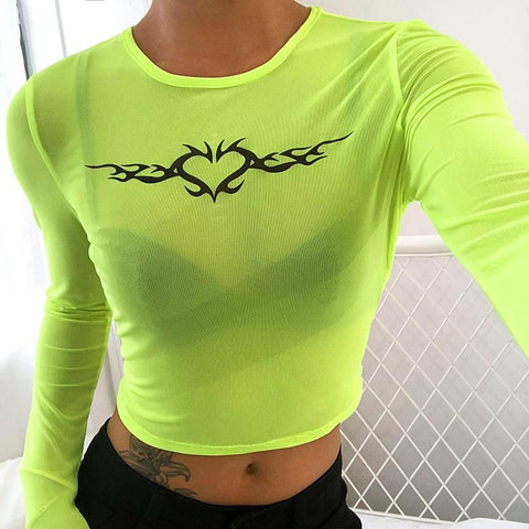 Neon Heart Mesh Top