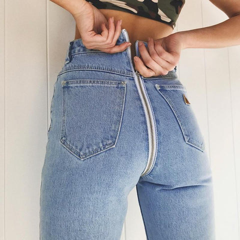 High Waisted Back Zipper Jeans