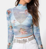 Cherub Sky Turtleneck Meshed Shirt