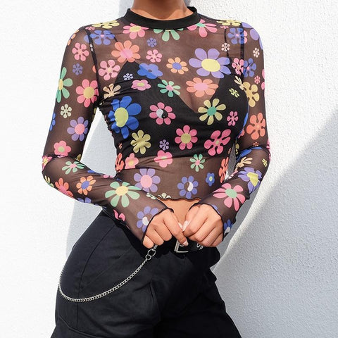 Vintage 70s Meshed Floral Top