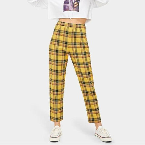 Yellow Plaid High Waisted Trousers