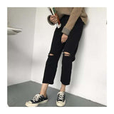 High Waisted Cut Knee Ankle Jeans