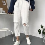 High Waisted Cut Knee Ankle Jeans