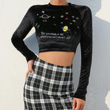 "Do You Think Of Me When You Can't Sleep" Cropped Velvet Top