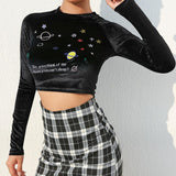 "Do You Think Of Me When You Can't Sleep" Cropped Velvet Top
