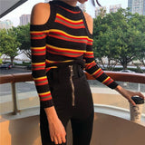 Cut Shoulder Striped Knit Sweater
