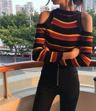 Cut Shoulder Striped Knit Sweater