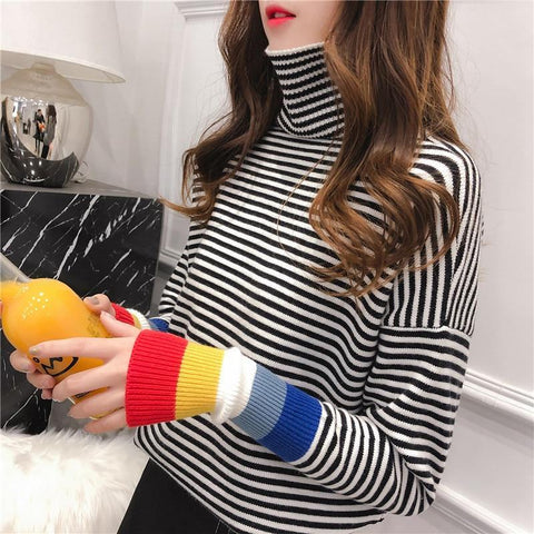 Rainbow Cuff Turtleneck Sweater