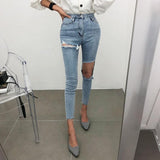 High Waisted Cut Knee Distressed Jeans