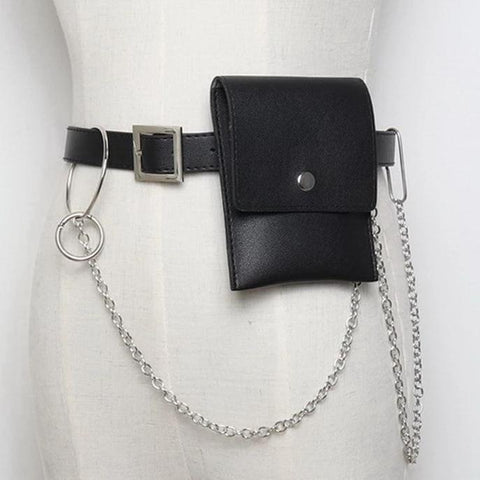 Basic Button Belt Bag With Detachable Chains