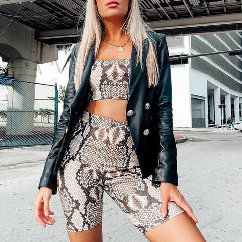 Snake Skin Print Tube Top & Biker Shorts Set